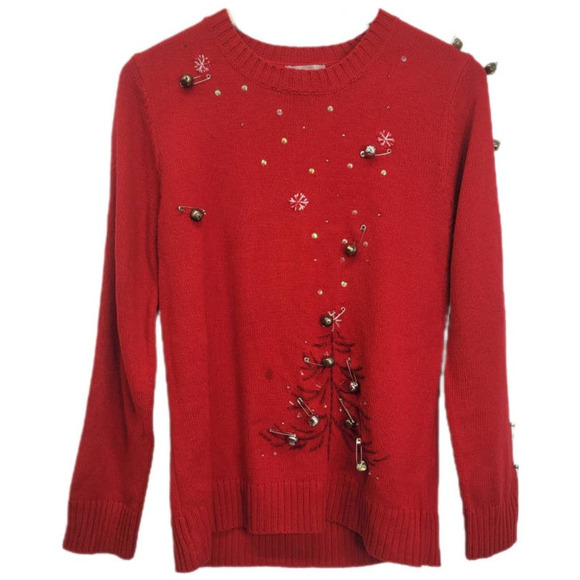 WHITE stag ugly Christmas Sweater with bells - Picture 1 of 13